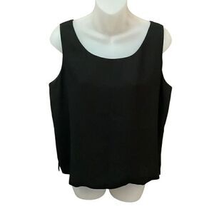 Ann May Blouse Tank Top Scoop Neck Bra Strap Holders Black Side Slits Large